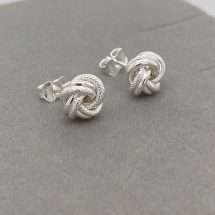 Sterling Silver Diamond Cut Ribbed Knot Stud Earring