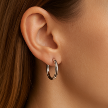 Sterling Silver 20mm Polished Tube Hoop Earrings