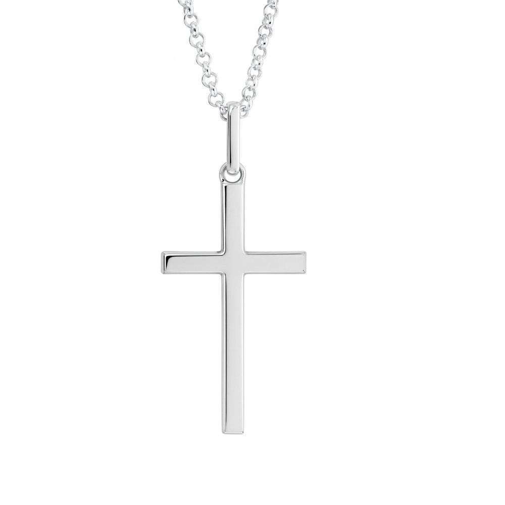 GVP159-sterling-silver-plain-gents-cross-on-belcher-link-chain-front-image