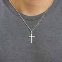 Sterling Silver Polished Mens Cross On 20 Inch Chain