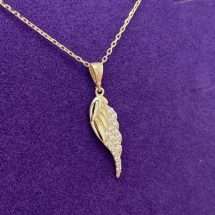 9ct Yellow Gold CZ Angel Wing Pendant Adjustable Chain