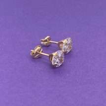 9ct Yellow Gold 4 Claw CZ Set 6mm Round Stud Earring