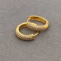 Sterling Silver Yellow Gold CZ Hinged Hoop Earrings