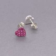 Sterling Silver Pink CZ Children's Heart Stud Earrings