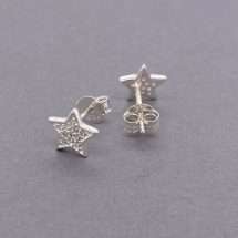 Sterling Silver Childrens White CZ Star Stud Earrings
