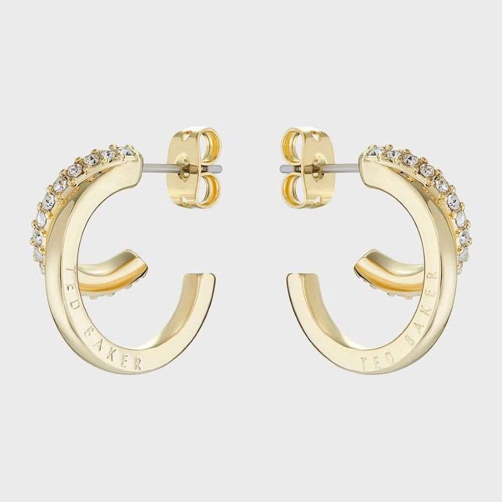 TBJ3458-02-02 Ted Baker yellow gold Hoopla double hoop cz and plain earrings front image
