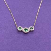 9ct Yellow Gold Emerald And Diamond Halo Necklace