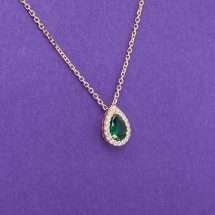 9ct Yellow Gold Emerald CZ Pear Shape Halo Necklace
