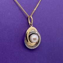 9ct Yellow White Gold Circles Pearl Pendant And Chain