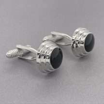 Silver Plated Black Enamel Round Cufflinks
