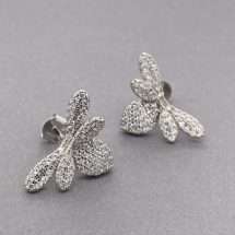 Sterling Silver Wide CZ Set Butterfly Stud Earrings