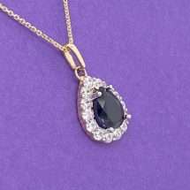 9ct Yellow Gold Sapphire CZ Pear Cluster Pendant
