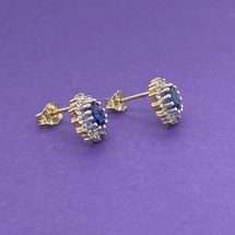 9ct Yellow Gold Sapphire CZ Cluster Stud Earrings