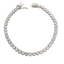 Sterling Silver White CZ Rub Over Tennis Style Bracelet