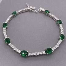 Sterling Silver Emerald And White CZ Tennis Bracelet