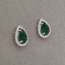 Sterling Silver Emerald CZ Pear Cluster Stud Earrings