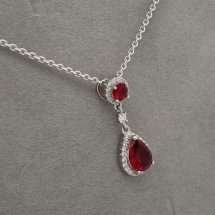 Sterling Silver Pear Ruby CZ Pendant And Chain