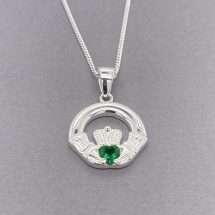 Sterling Silver Celtic Claddagh Emerald CZ Pendant