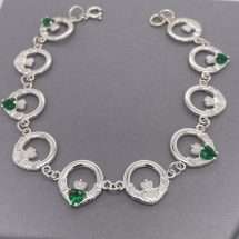 Sterling Silver Celtic Claddagh Emerald CZ Bracelet