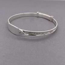 Sterling Silver Expandable White CZ Identity Plate Bangle