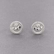 Sterling Silver Celtic CZ Claddagh Centre Stud Earrings