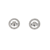 Sterling Silver Celtic CZ Claddagh Centre Stud Earrings