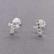 Sterling Silver Children's CZ Cross Stud Earrings