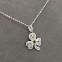 Sterling Silver Celtic Shamrock Emerald CZ Pendant