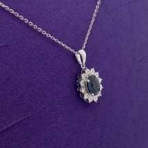 9ct White Gold 96pts Sapphire Diamond Pendant And Chain
