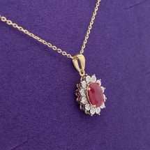 9ct Yellow Gold 92pts Ruby Diamond Pendant And Chain