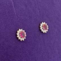 9ct Yellow Gold Ruby CZ Cluster Stud Earrings