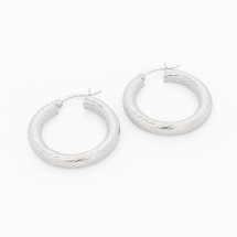 Sterling Silver Textured Pattern Hoop Earring