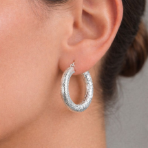 Sterling Silver Textured Pattern Hoop Earring