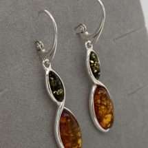 Sterling Silver Double Amber Set Drop Earrings