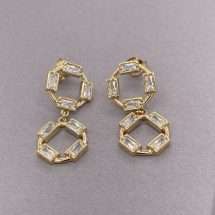Sterling Silver 18ct Gold Baguette CZ Drop Earrings