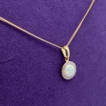 9ct Yellow Gold Synthetic Opal CZ Halo Pendant