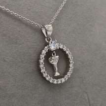 Sterling Silver CZ Communion Halo Pendant And Chain