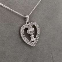 Sterling Silver CZ Heart Communion Medal And Chain