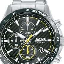 Lorus Mens Steel Black Dial Chronograph Watch RM397HX9