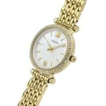 Fossil Womens Gold Pearl Dial CZ Bezel Watch ES4735