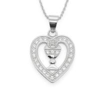Sterling Silver Communion CZ Heart Pendant