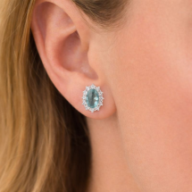 Sterling Silver Aquamarine CZ Cluster Stud Earrings