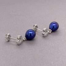Sterling Silver Dark Drop Pearl Base CZ Heart Top Earrings