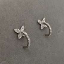 Sterling Silver CZ Butterfly Half Hoop Earrings
