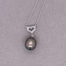 Sterling Silver Dark Pearl CZ Heart Top Necklace