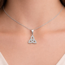 Silver Solid Pave CZ Set Trinity Knot Pendant And Chain