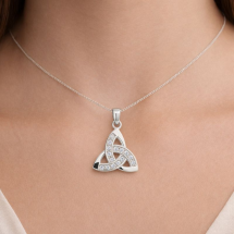 Silver Solid Channel Set CZ Trinity Knot Pendant And Chain