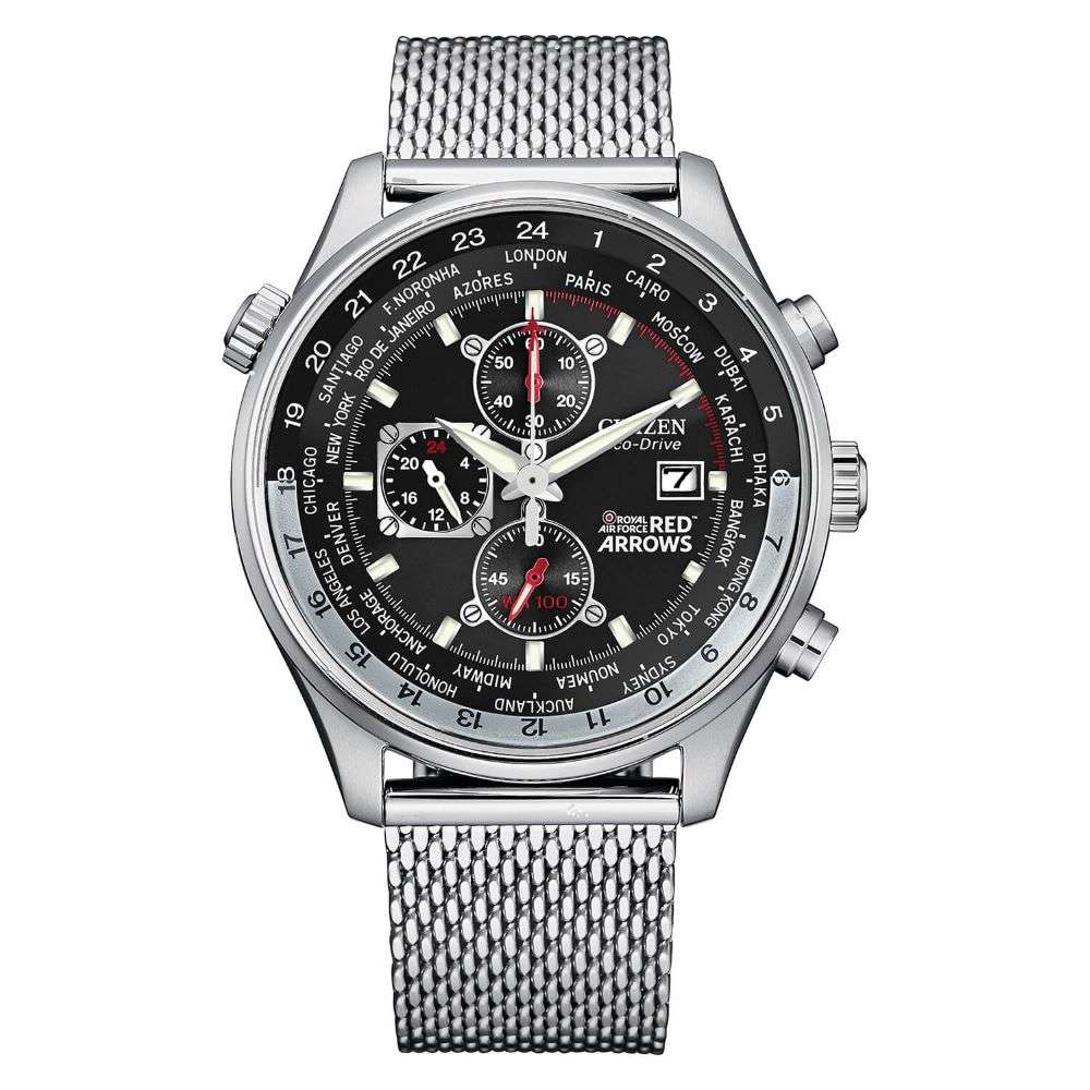 ca0080-71ex Citizen Eco Drive Mens Red Arrows Steel Mesh Bracelet Watch front image