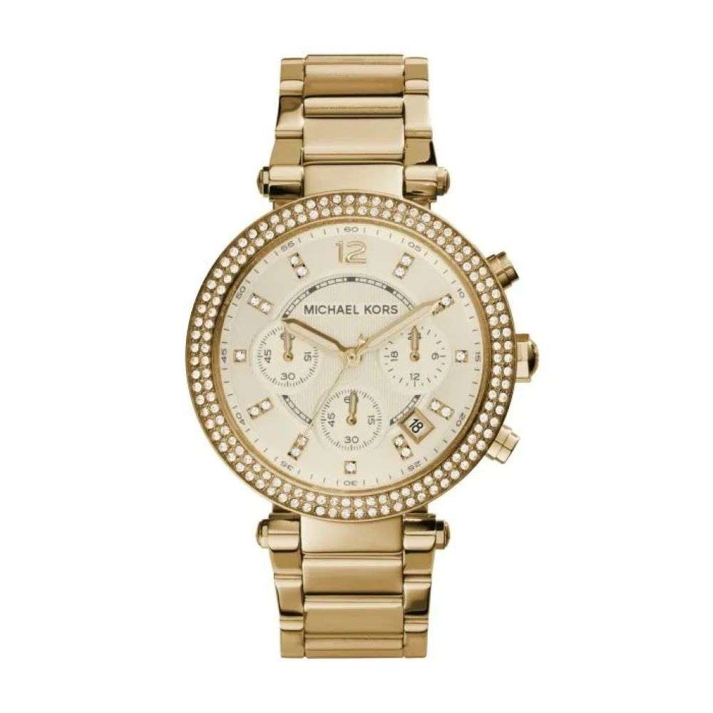 mk5354 Michael Kors Womens Gold Parker CZ Bezel Watch front image mk5354 Michael Kors Womens Gold Parker CZ Bezel Watch front image