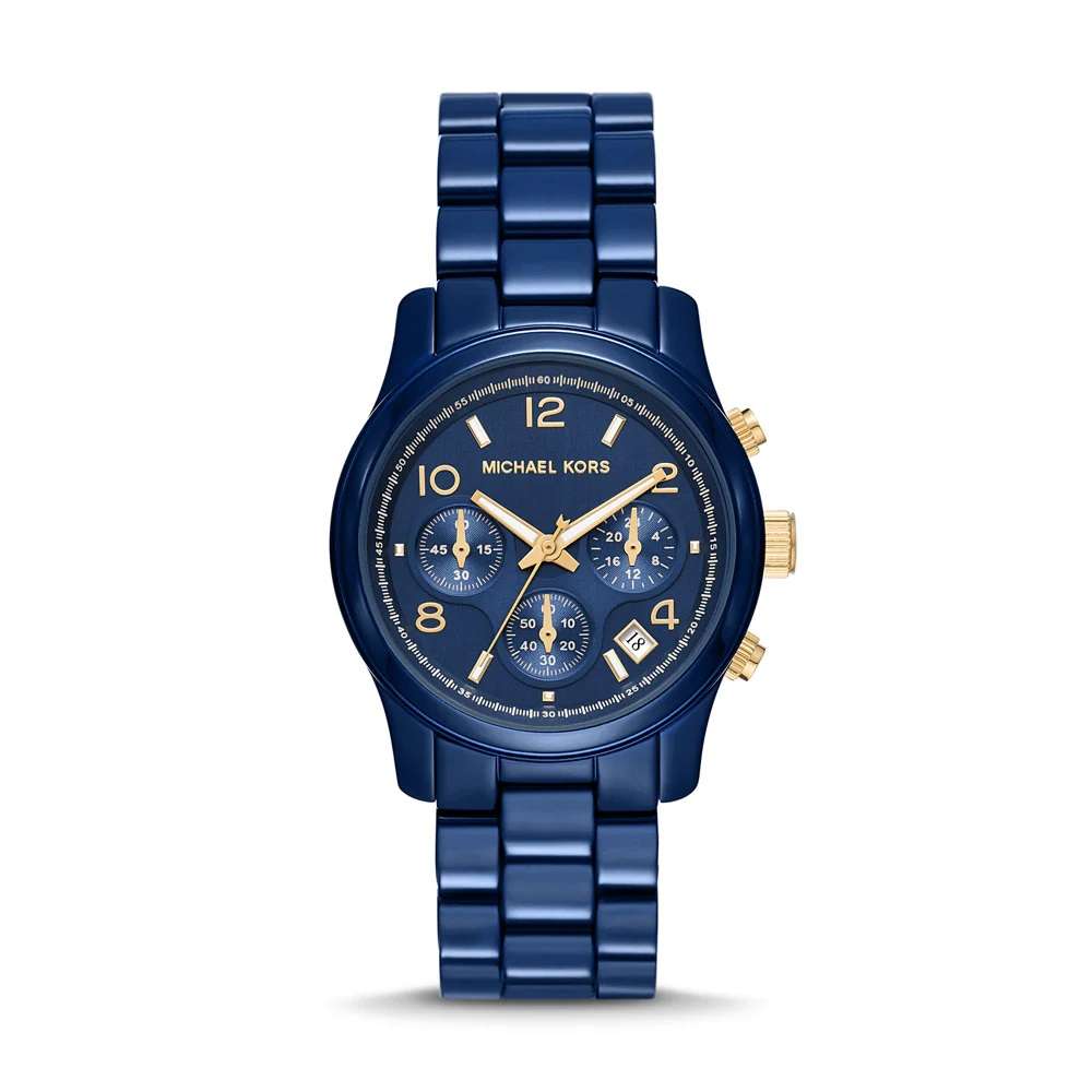 mk7332 Michael Kors Womens Runway Gloss Navy Steel Watch front image mk7332 Michael Kors Womens Runway Gloss Navy Steel Watch front image